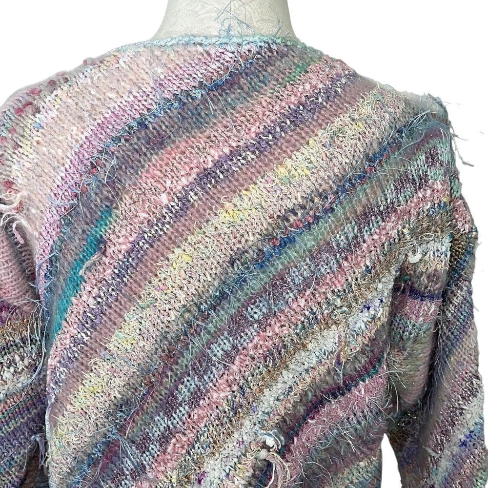 Vintage Womens Pullover Sweater Size Medium Pastel Striped Mixed Knit Handmade - Picture 9 of 13
